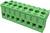 Zielony elektryczny blok przyłączeniowy z ośmioma otworami u góry do podłączenia przewodów, odpowiedni do prowadzenia okablowania lub montażu obwodów elektrycznych.