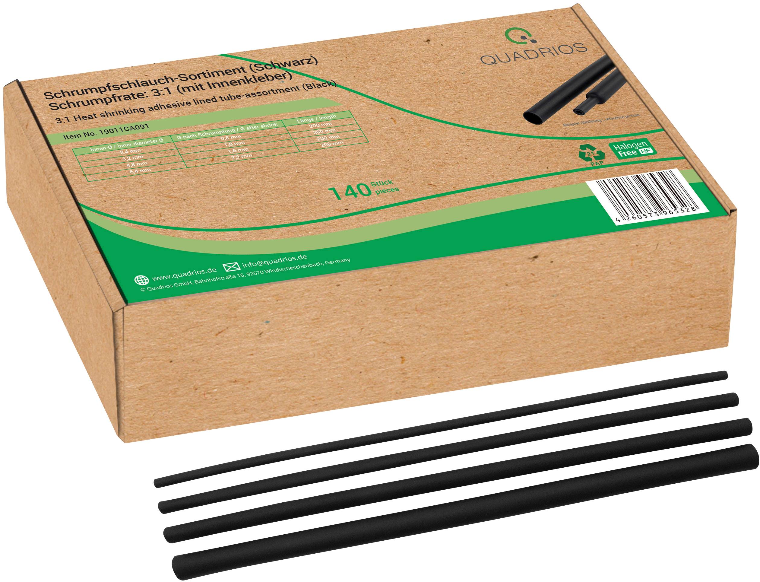 Набір термозбіжних трубок Quadrios 19011CA091 Чорний коефіцієнт усадки: 3:1 140 шт.