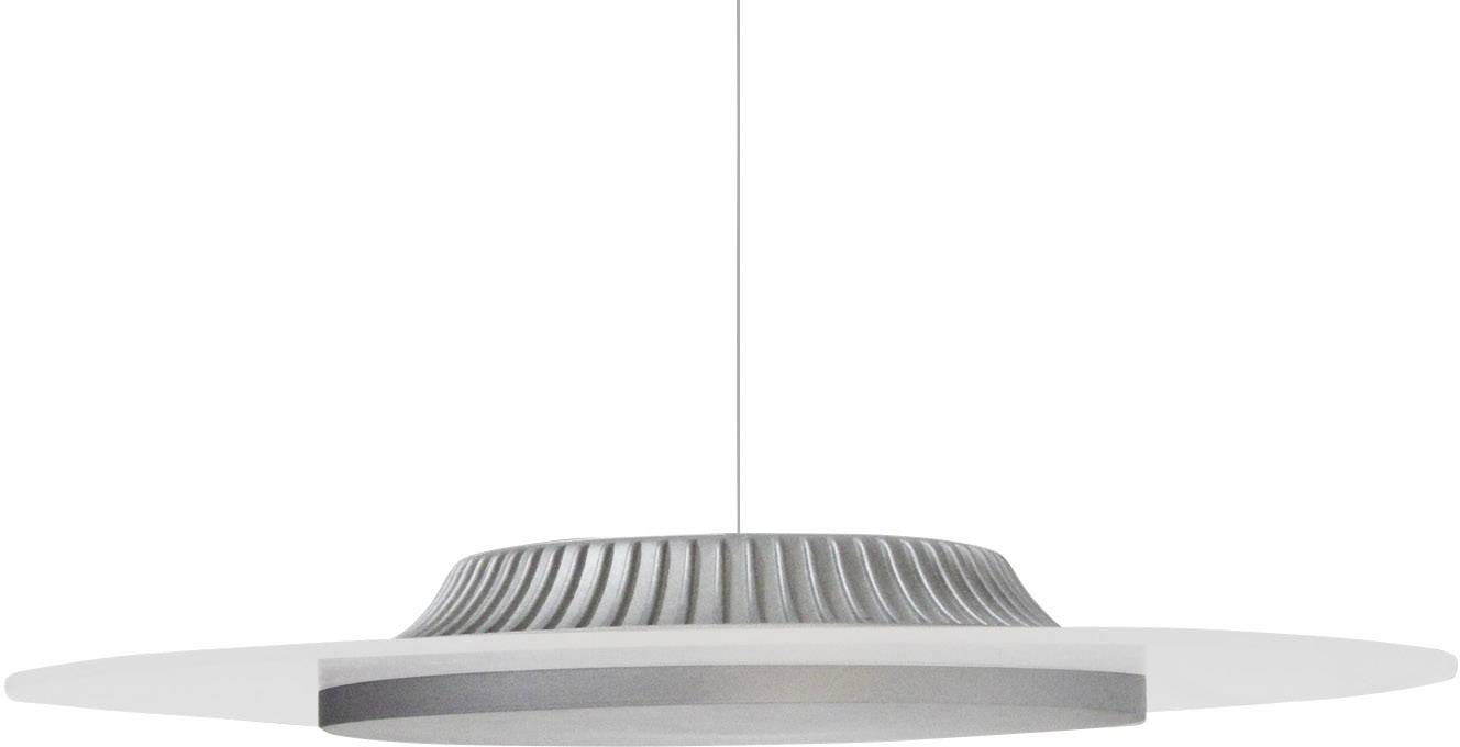 Płaska, okrągła lampa sufitowa w białej i szarej kolorystyce; nowoczesny wygląd; idealna do współczesnych wnętrz mieszkalnych.