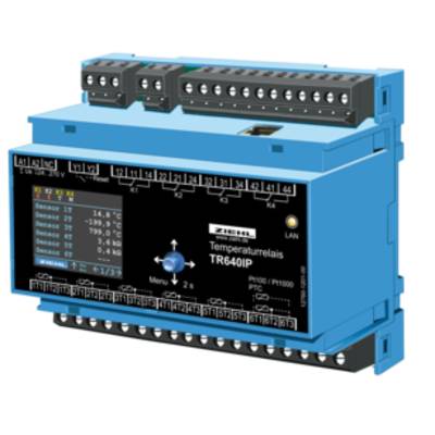 Obraz przedstawia przekaźnik temperatury model TR640IP firmy ZIEHL. Posiada on kilka zacisków przyłączeniowych i wyświetlacz cyfrowy.