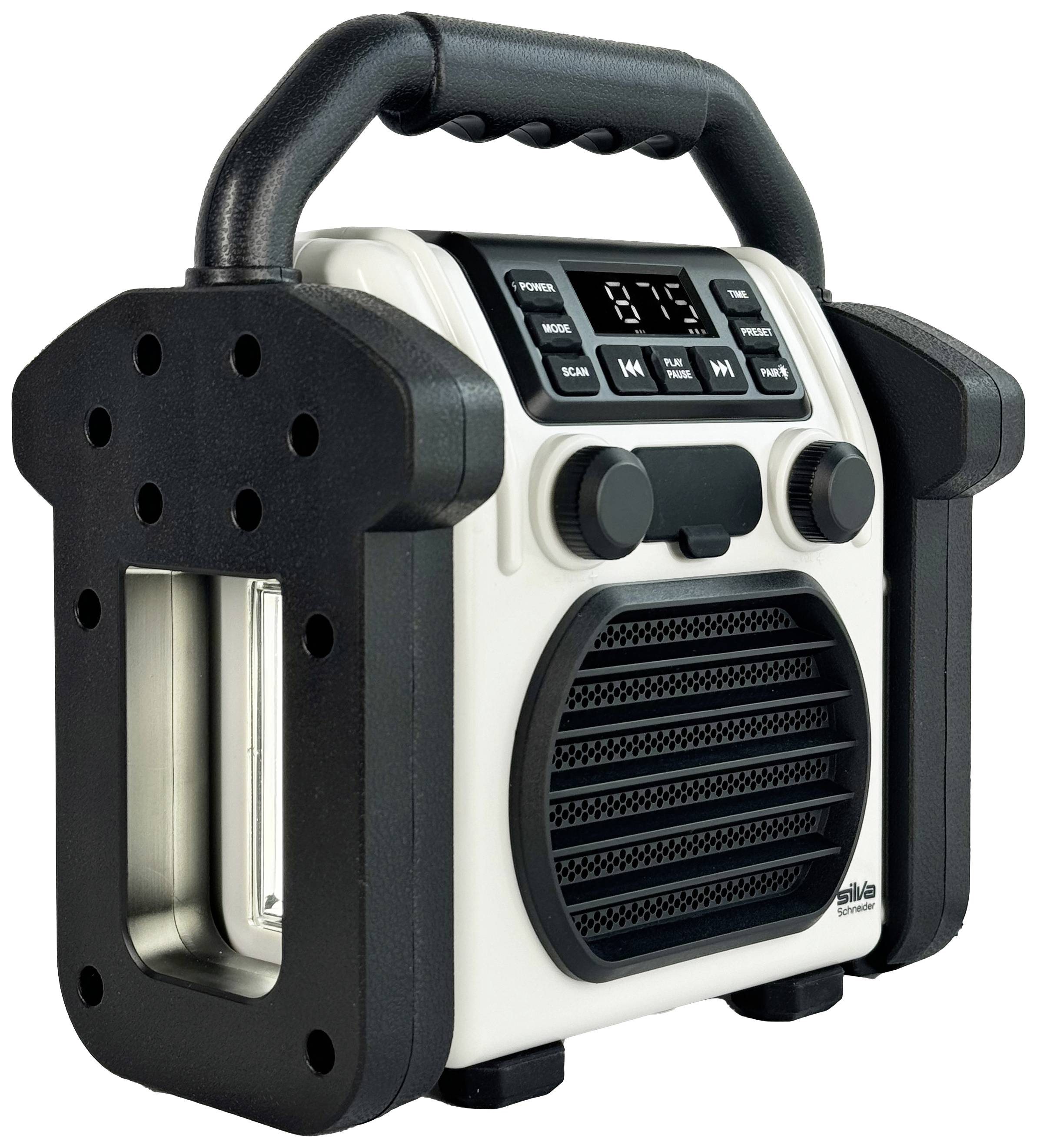 Silva Schneider BR 230 BT білий будівельний радіоприймач з функцією FM-будильника, функція заряджання акумулятора, багаторазова за