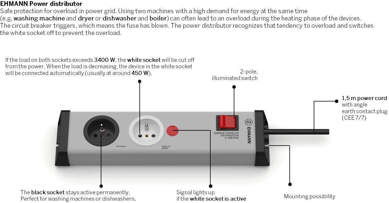 Розгалужувач розеток Ehmann 0218x02022301b Кількість розеток: 2