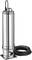 Srebrna pompa zatapialna z przewodem, odpowiednia do użytku w studniach i do pompowania wody. Posiada smukłą, cylindryczną budowę.