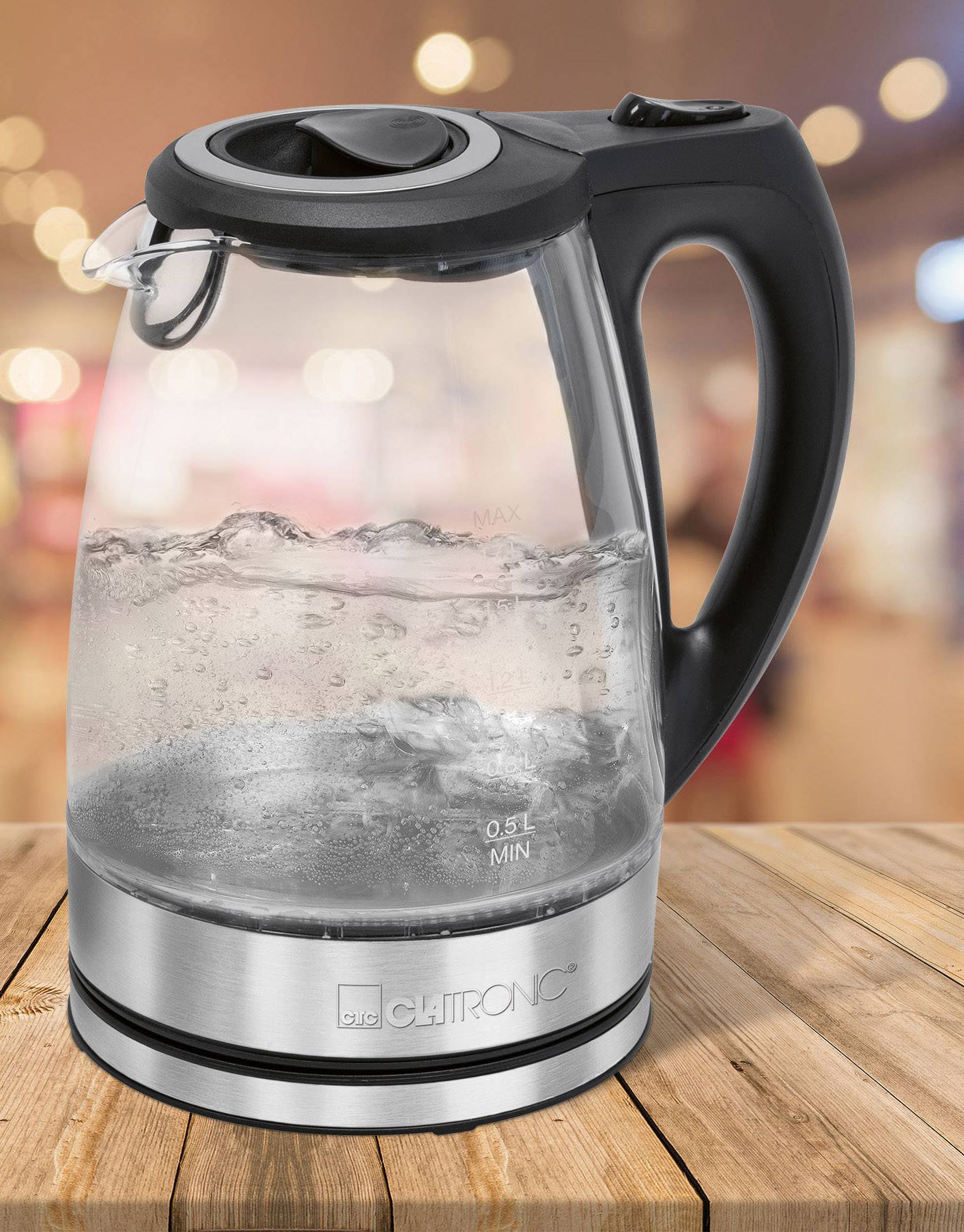 Чайник Clatronic WKS 3744 G з нержавіючої сталі, прозорий, місткість: 1,7 л