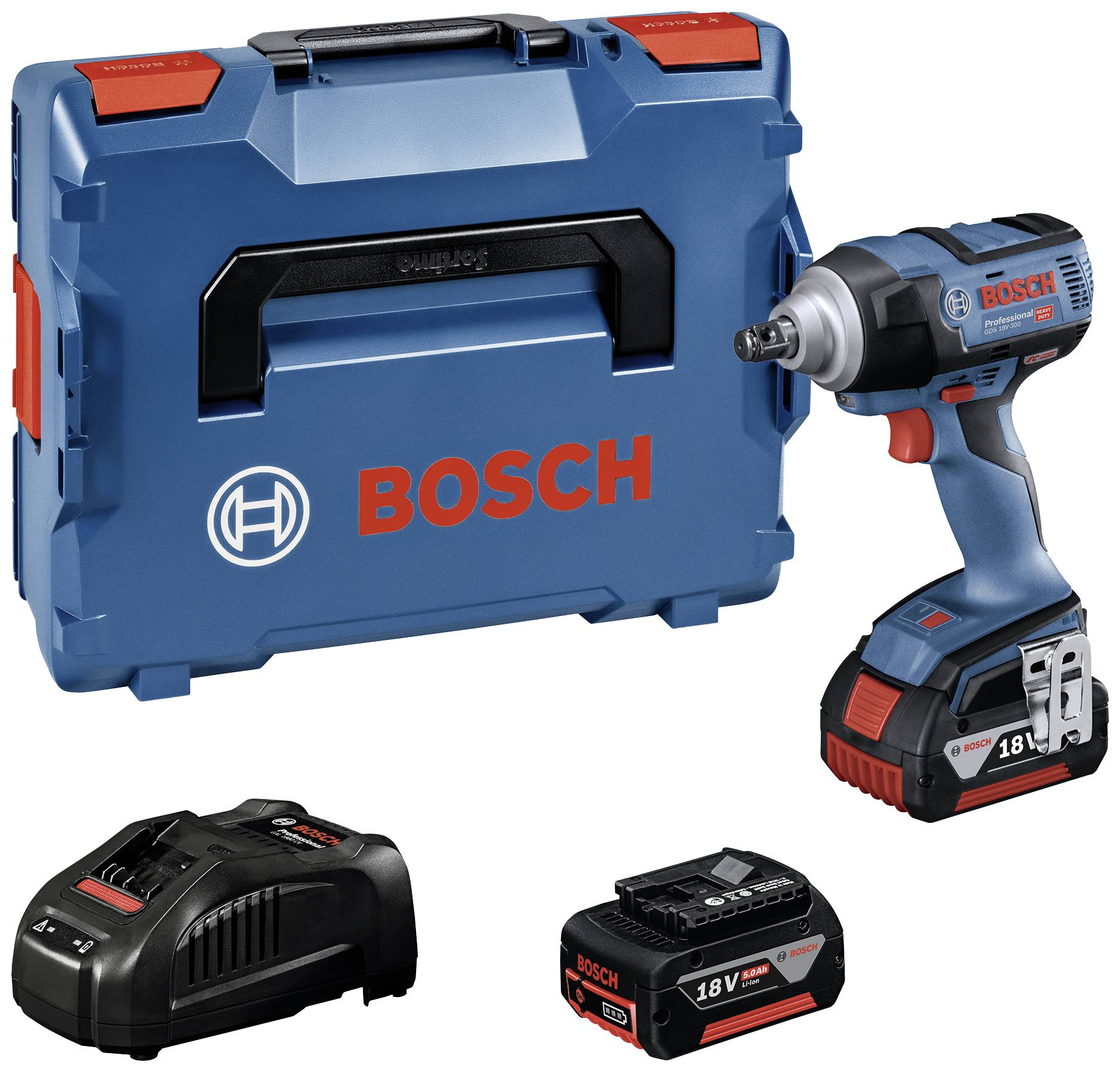Bosch Professional GDS 18V-300 06019D8202 Wkrętarka udarowa akumulatorowa 300 Nm 18 V Ilość dołączonych baterii 2 4.0 Ah Li-Ion zaw. walizkę, zaw. 2 akumulatory