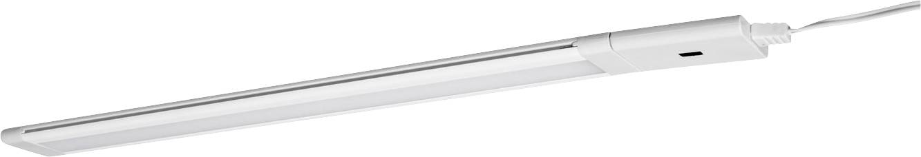 Podłużna lampa LED z białą obudową, podłączona do przewodu zasilającego.
