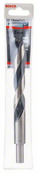 Wiertło marki Bosch o średnicy 8 mm, zapakowane w przezroczystą plastikową osłonkę. Odpowiednie do wiercenia w drewnie i metalu.