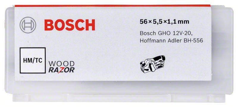 Opakowanie ostrza wymiennego Bosch: Wymiary 56 x 5,5 x 1,1 mm, kompatybilne z Bosch GHO 12V-20, Hoffmann Adler BH-556.