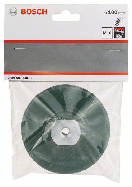 Opakowanie tarczy szlifierskiej Bosch, rozmiar 100 mm, gwint M10. Pakowana w woreczek plastikowy. Odpowiednia do różnych prac szlifierskich.