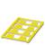Żółta plastikowa podstawa o płaskiej, otwartej strukturze kwadratowej, przeznaczona do stabilizacji lub przechowywania przedmiotów.