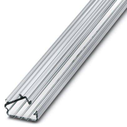 Srebrny profil aluminiowy o wielowarstwowych szynach i kształcie trójkątnym, służący jako element mocujący lub prowadnica.
