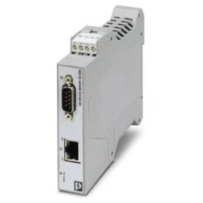 Szare urządzenie bramki przemysłowej z portami szeregowymi i ethernetowymi do komunikacji i wymiany danych w sieciach.