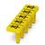Żółne urządzenie oznaczające z czterema prostokątnymi etykietami ułożonymi w rzędzie, wszystkie zadrukowane identycznym symbolem.