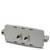 Prostokątny, szary adapter z dwoma metalowymi złączami pośrodku, przeznaczony do zastosowań przemysłowych lub technicznych.