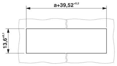 Rysunek techniczny prostokątnego obiektu. Szerokość 'a+39,52±0,2', wysokość '13,6±0,1'. Przedstawia wymiary i tolerancje wymiarowe.