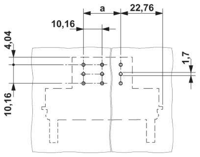Diagram przedstawia rysunek techniczny z wymiarami: 4,04, 10,16 i 22,76 wzdłuż osi poziomych oraz 1,7 i 10,16 wzdłuż osi pionowych.