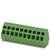 Zielona listwa zaciskowa z 10 złączami, przeznaczona do łączenia przewodów elektrycznych. Prostokątny kształt, wykonana z wytrzymałego tworzywa sztucznego.