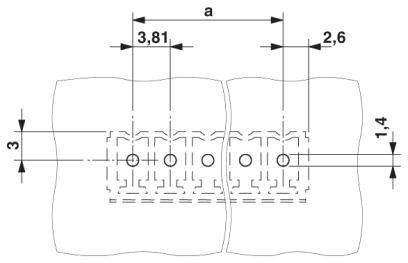 Rysunek techniczny przedstawia dwa sąsiadujące moduły z wymiarami: 3,81 cm odległości między nimi oraz 2,6 cm szerokości.
