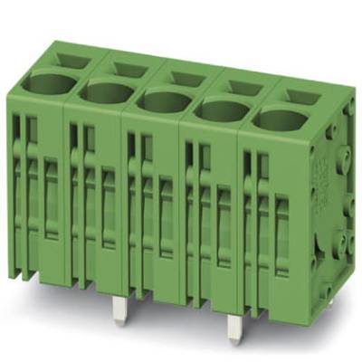 Zielony, wielobiegunowy blok złącza do urządzeń elektronicznych, przedstawiający cztery przyłącza.