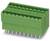 Zielony blok złącza z dwoma rzędami styków przyłączeniowych. Odpowiedni do połączeń elektronicznych lub montażu na płytce drukowanej.