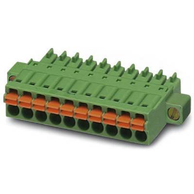 Zielony złącze z wieloma pomarańczowymi zaciskami, używane do połączeń elektrycznych w obwodach.