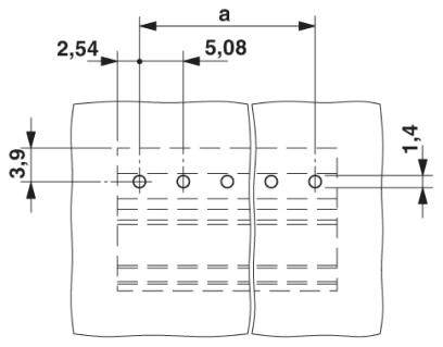 Rysunek techniczny dwóch złączy elektrycznych z wymiarami: grubość 1,4 mm, szerokość 3,9 mm. Rozstaw otworów 2,54 mm i 5,08 mm.