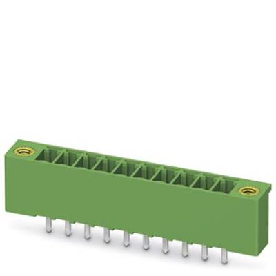 Dwustronna listwa wtykowa w kolorze zielonym, z 10 pinami po obu stronach, nadająca się do połączeń elektronicznych i montażu na płytce drukowanej.