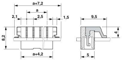 Rysunek techniczny złącza w przekroju, przedstawiający różne wymiary w milimetrach wraz z oznaczeniami i miarami.