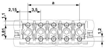Rysunek techniczny elementu z wymiarami: długość 'a', szerokości 2,15 i 3,5, wysokości 1,2 i 3,81, przedstawiający strukturę wewnętrzną.