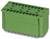 Zielony złącze z dwoma rzędami pinów, używane do połączeń elektronicznych na płytkach drukowanych.