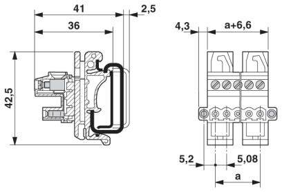 Rysunek techniczny wtyczki elektrycznej z wymiarami w milimetrach. Przedstawia widok z boku oraz widok z góry z określonymi szczegółowymi parametrami.