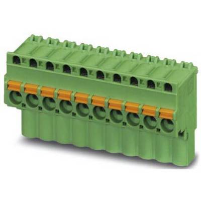 Zielony elektryczny blok przyłączeniowy z ośmioma pomarańczowymi zaciskami od góry.