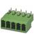 Zielony złącze z pięcioma prostokątnymi otworami i metalowymi stykami, służące do połączeń elektrycznych.