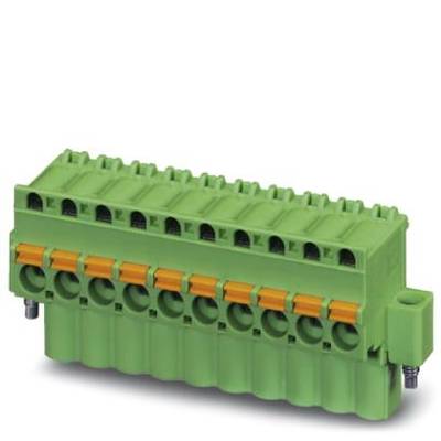 Zielony, prostokątny elektryczny element złączny z wieloma pomarańczowymi zaciskami, stosowany do prowadzenia przewodów.