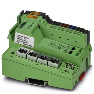 Zielona płytka elektroniczna z czterema gniazdami Ethernet oraz wielokolorowymi złączami, powszechnie stosowana w zastosowaniach przemysłowych.