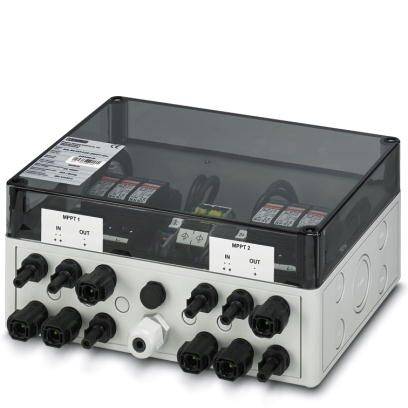 Prostokątna skrzynka przyłączeniowa z wieloma złączami kablowymi oraz dwoma wbudowanymi modułami oznaczonymi jako 'MPP 1' i 'MPP 2'.