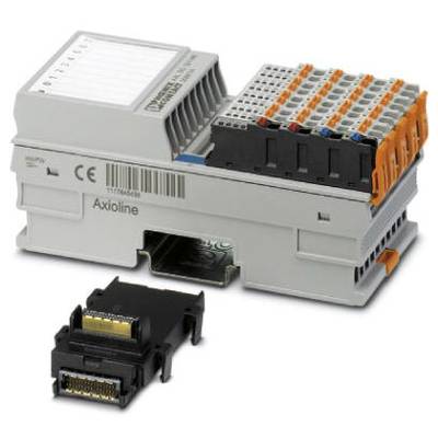 Szary moduł elektroniczny z wieloma złączami i mniejszym czarnym modułem przed nim, stosowany w przemysłowych systemach automatyzacji.