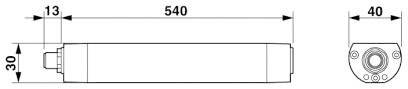 Rysunek techniczny walcowego obiektu o wymiarach: długość 540 mm, wysokość 30 mm, szerokość 13 mm. Widok szczegółowy po prawej stronie przedstawia szerokość 40 mm.