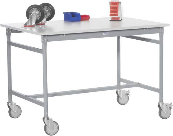 Manuflex BB4047.9006  STÓŁ podawczy PODSTAWA mobilna z blatem z tworzywa sztucznego w kolorze aluminium podobnym do RAL 9006, szer. X gł. X wys.: 1250 x 800 x 850 mm  srebrne aluminium