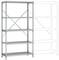 Regał metalowy z pięcioma półkami, obok których znajdują się linie przerywane wskazujące obszar możliwego rozszerzenia regału.