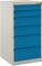 Metalowa szafa z sześcioma niebieskimi szufladami, przeznaczona do przechowywania narzędzi lub materiałów, ustawiona pionowo.