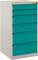 Metalowa szafa z sześcioma turkusowymi szufladami, ustawiona pionowo, odpowiednia do przechowywania narzędzi lub dokumentów.