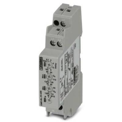 Szare elektryczne moduł przekaźnikowy z pokrętłami do regulacji funkcji i przedziałów czasowych.