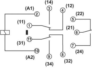 Schemat elektryczny sterowania stycznikowego 3-fazowego z przyłączami i numeracją. Przedstawia przepływ prądu oraz punkty połączeń.