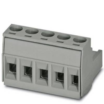 Szary, prostokątny złącz elektryczny z pięcioma gniazdami u góry i czterema zaciskami u dołu; typowy element stosowany w elektronice.