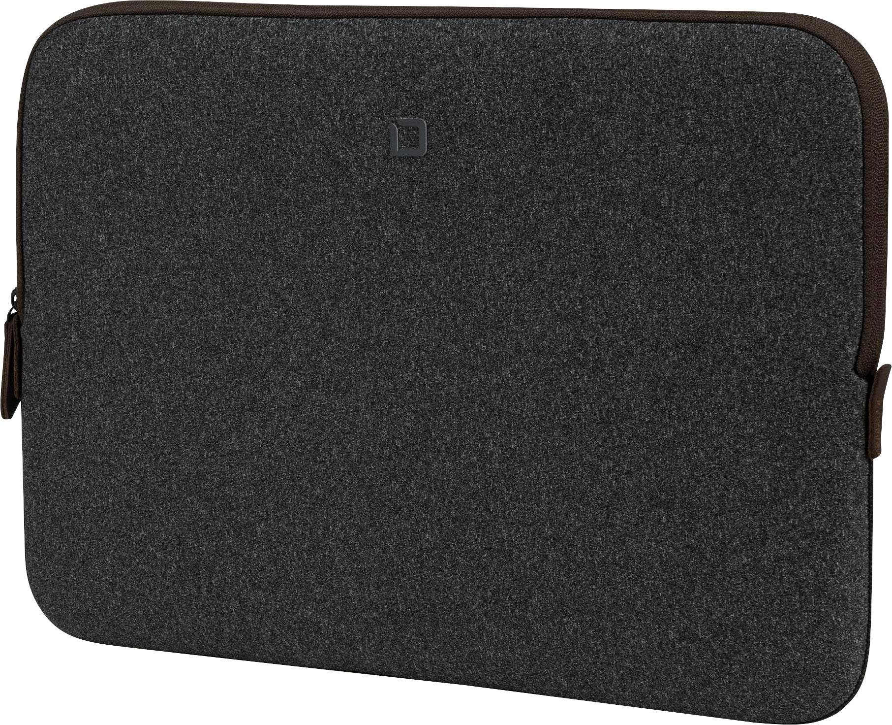 Prosta, ciemnoszara torba na laptopa z brązowymi zamkami. Idealna do ochrony laptopa podczas transportu lub przechowywania.