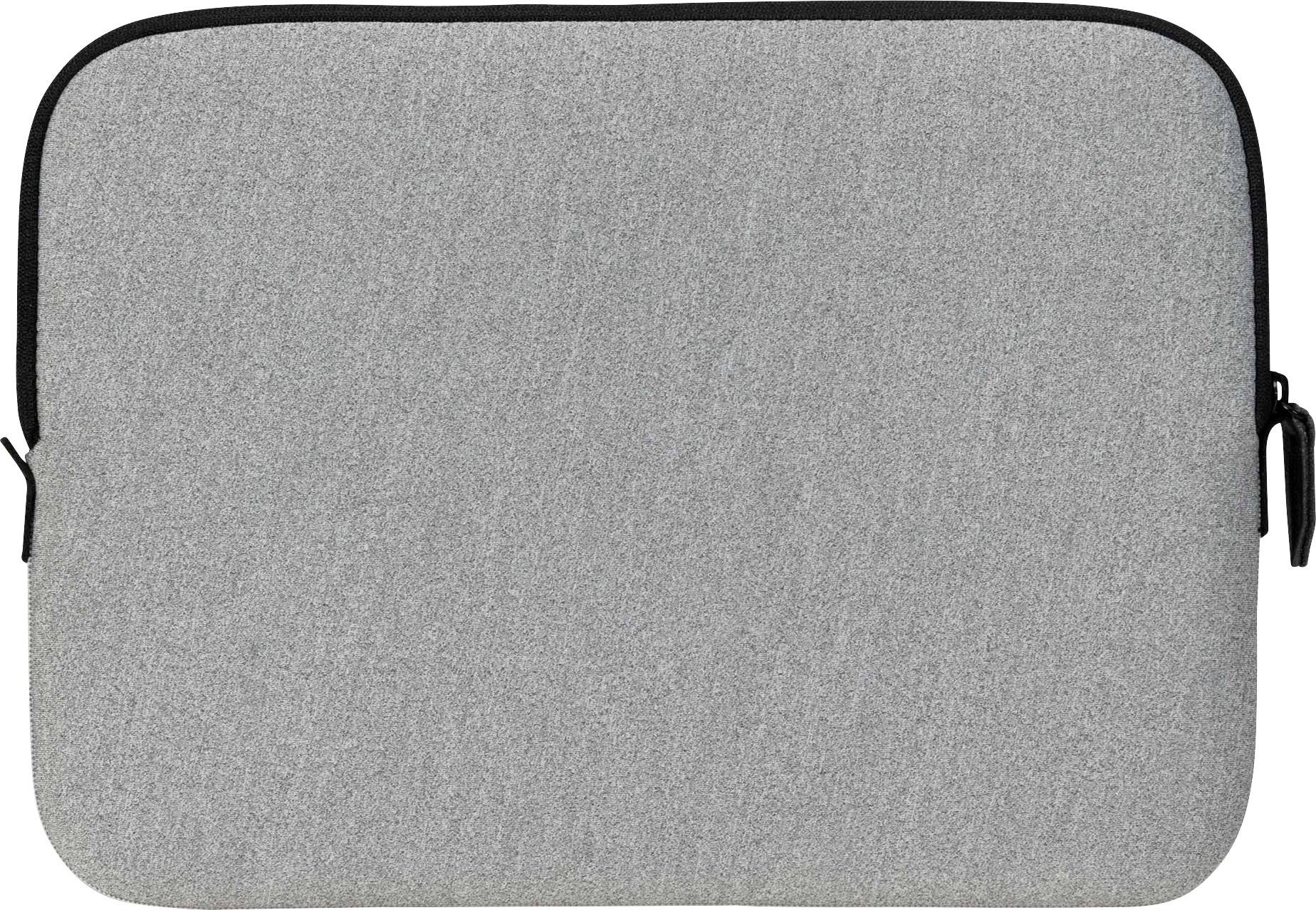 Szara torba na laptopa z zamkiem błyskawicznym, o prostym designie, bez widocznych logo lub wzorów.