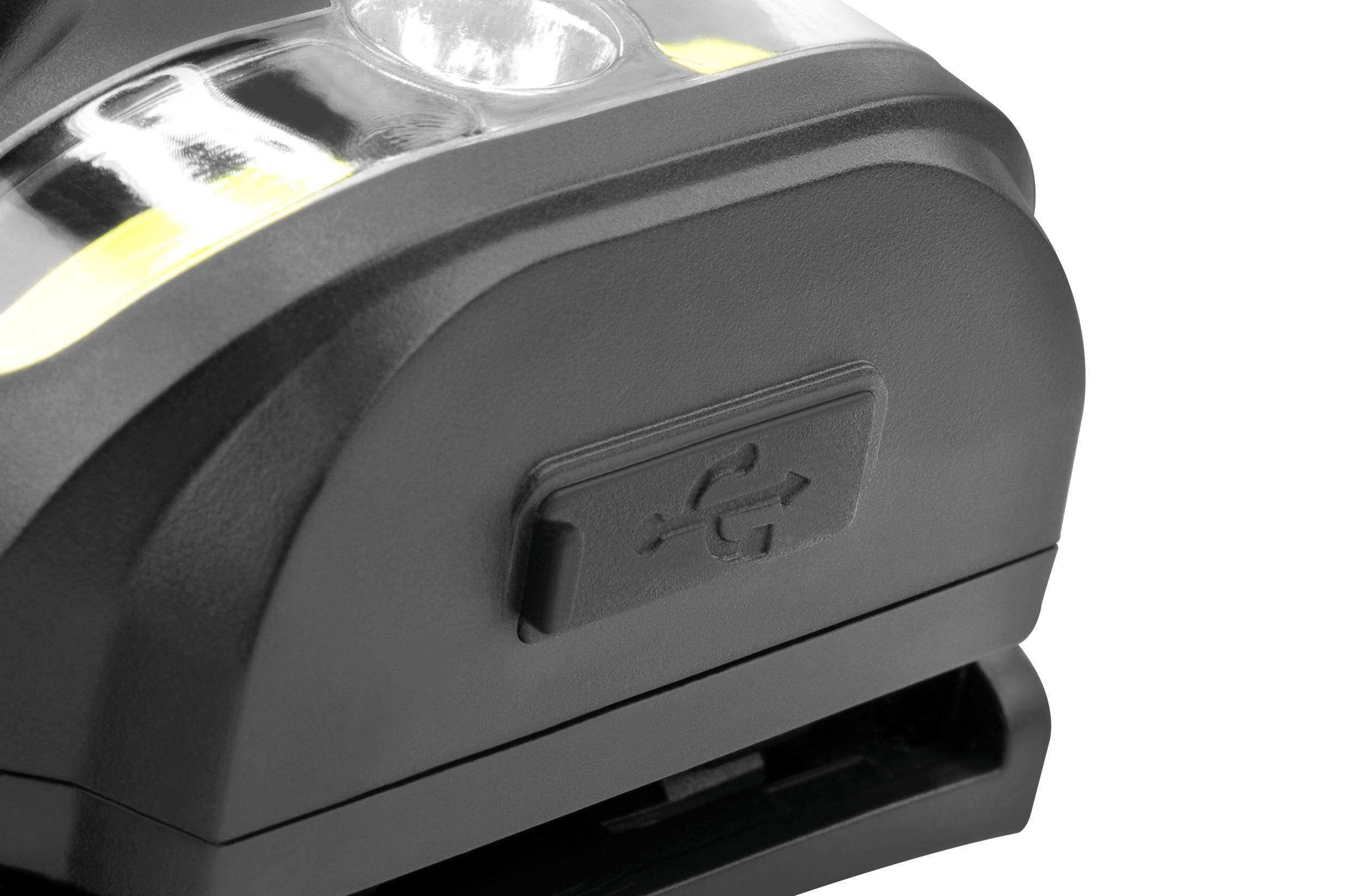 Czarne urządzenie elektryczne z jedną komorą i mechanizmem przesuwnym. Na powierzchni znajduje się symbol USB.