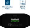 Czarna ładowarka z gniazdem USB. Tekst: 'Ultraszybkie ładowanie, Moc 18 W, Qualcomm Quick Charge 3.0'