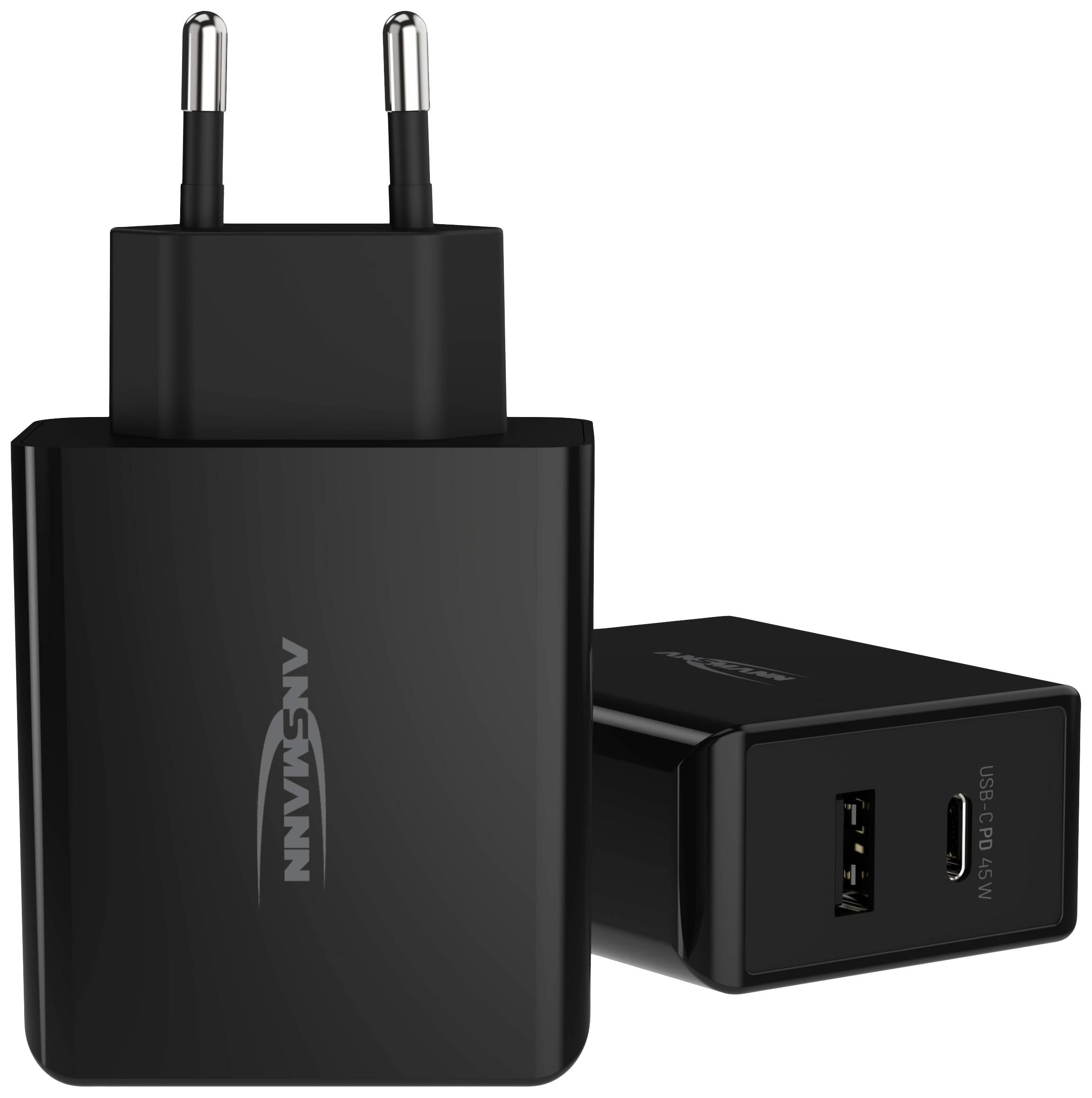 Домашній зарядний пристрій Ansmann 247PD 45 Вт USB-зарядний пристрій 1x USB-A, 1x USB-C® Power Delivery Чорний